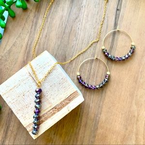 Necklace and Earrings Set - Crystal Hoops & Pendant